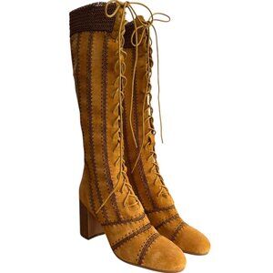 Silent D x Free People Blaire Suede Lace Up Knee High Boots Brown 39 Western